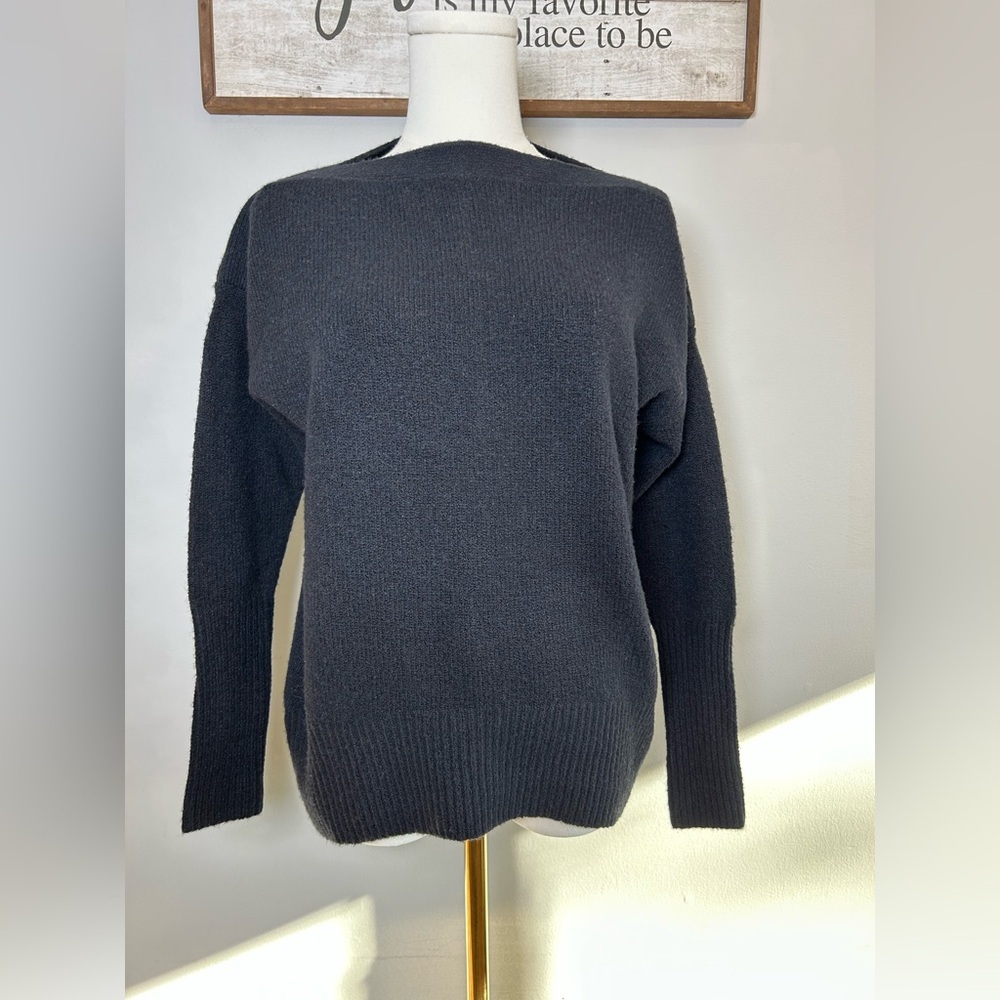 Anthropologie Merino wool blend black crewneck Sweater XS cozy minimalist